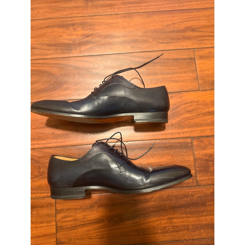 Magnanni Mens Navy Blue Leather Medallion Toe Derby Dress Shoes Size 11 M - Picture 6 of 16